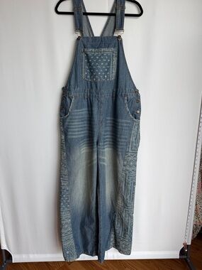 Thin Light Blue Denim Overalls - Bandana Print Thin Airy Size 1X